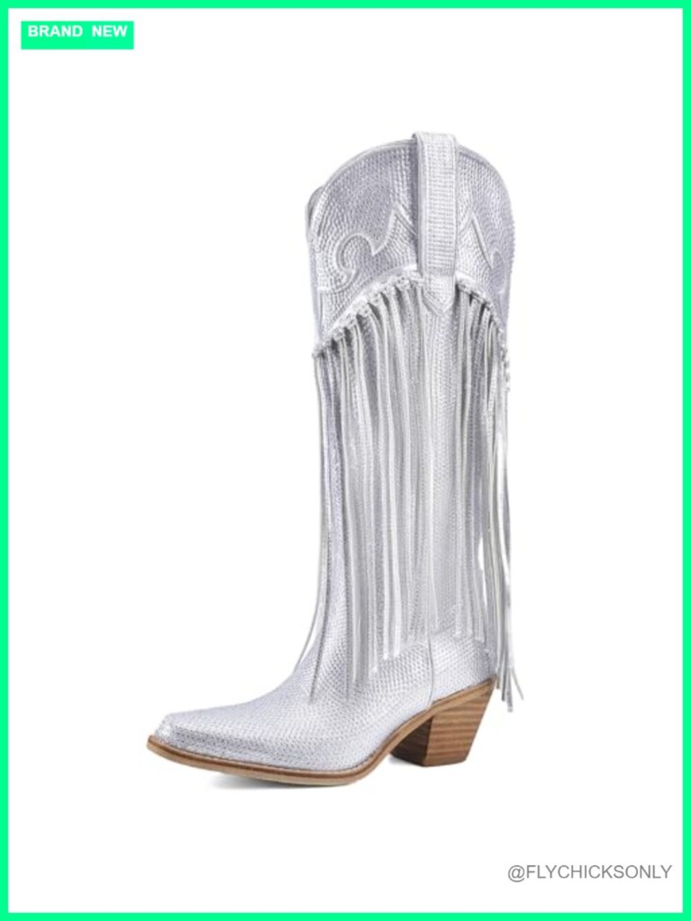 Knee High Western Cowgirl Boots Fringe Rhinestone Chunky Heel